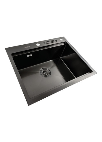 Кухонная мойка черная PVD 60х50 Handmade с подставкой для ножей (сифон круглый, 3,0/0,8) Platinum (291016274)