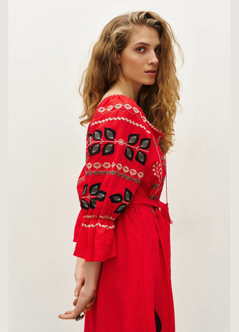 Комбінована сукня вишиванка жіноча червона mkrm4110-1 Modna KAZKA (336933928)