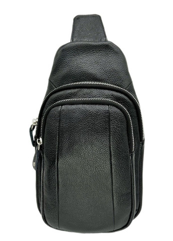 Стильная мужская сумка-слинг нагрудная из натуральной кожи на молнии, чёрная LQ 818510 (278649371)