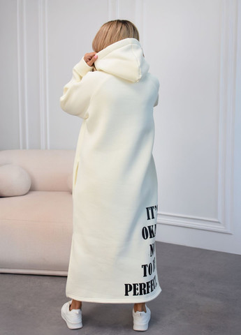 Молочна спортивна, повсякденний, кежуал сукня-худі максі на флісі з капюшоном оверсайз фасону оверсайз, сукня-худі No Brand однотонна