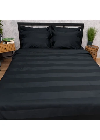 Комплект постільної білизни Satin Stripe King Size 220x240 наволочки 2х70х70 (MS-820016942) Moon&Star Deep Black (400237543)
