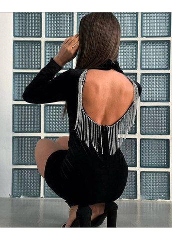 Чорна святковий маленька чорна сукня з акцентною спинкою з королівського оксамиту — заміри в описі з відкритою спиною GD/GL Модний простір однотонна