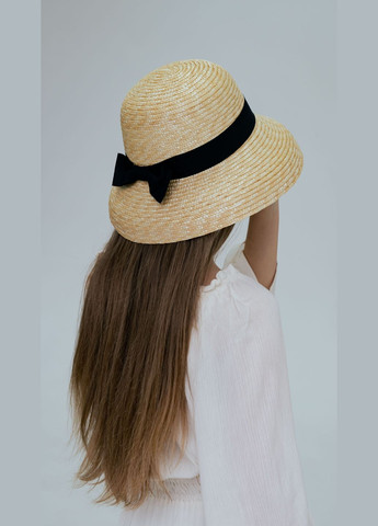 Солом'яний капелюх жорсткий літній з круглими бежевими полями з чорною стрічкою D.Hats (283022818)