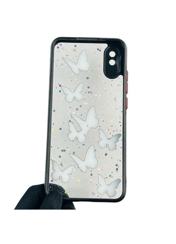 Чохол для Redmi 9A з блискітками з метеликами на сяомі редмі 9а чорний Xiaomi (366387640)