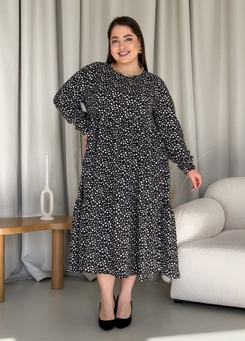 Черное повседневный, кэжуал, коктейльное, вечернее длинное свободное платье в цветочек из штапеля с длинным рукавом клеш Merlini с цветочным принтом