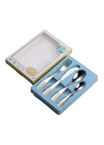 Набор детских столовых приборов 4 предмета с мультяшными животными с нержавеющей стали No Brand (350314518)