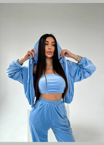 Костюм женский тройка велюровые джогеры, топ и кофта Adelante (316513768)