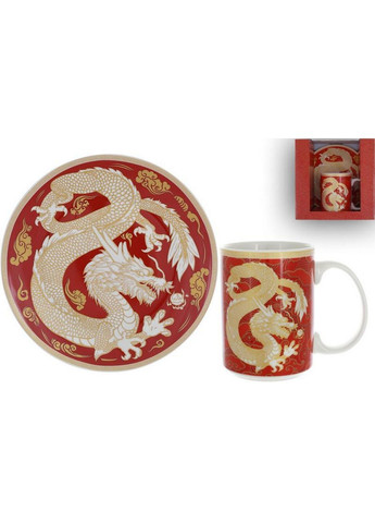 Чайная фарфоровая пара "золотой дракон на красном" кружка, тарелка BonaDi (282587063)