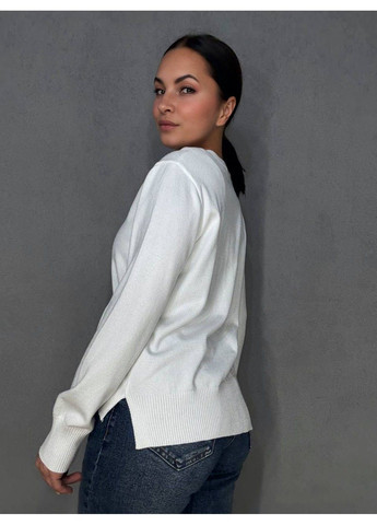 Білий демісезонний светр жіночий a-n 2609 з нашивкою ведмедика оверсайз базовий one size No Brand