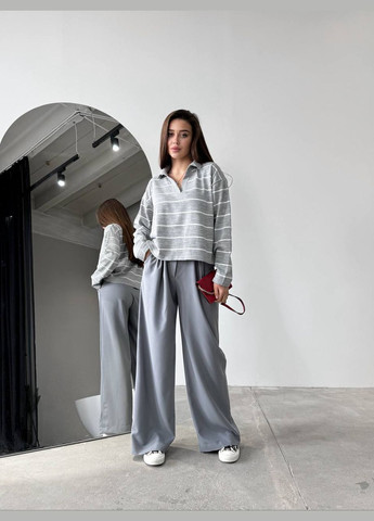 Женские брюки с декоративным шнурком цвет серый р.42 451520 New Trend (282928160)