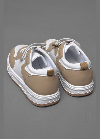 Белые демисезонные кроссовки детские бело-бежевого цвета на липучке и шнуровке Let's Shop