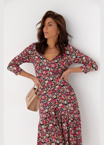 Розовое вечернее платье меди с цветочным принтом crep – зеленый цвет, s (sku_80349) No Brand с цветочным принтом