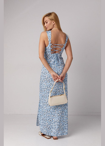 Летний женский длинный цветочный сарафан со шнуровкой на спине Lurex