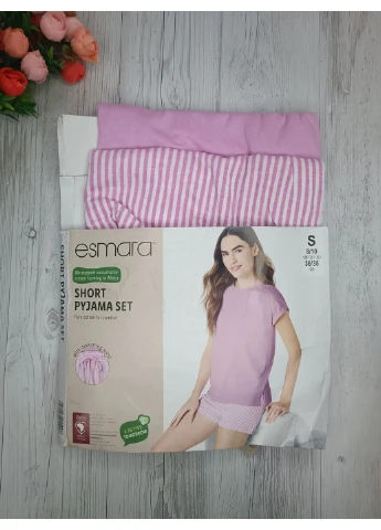 Розовая всесезон женская пижама футболка + шорты Esmara