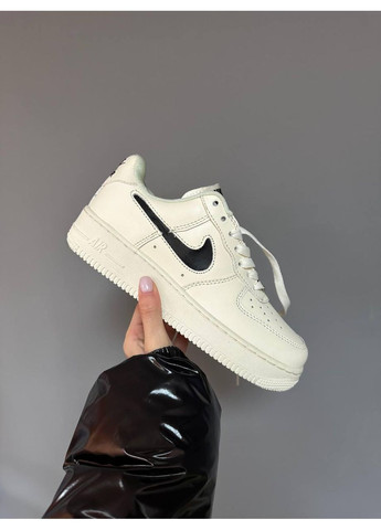 КРОССОВКИ ЖЕНСКИЕ NIKE AIR FORCE 1 CREAM BLACK SWOOSH НАЙК АИР ФОРС 1 ПРЕМИУМ No Brand чёрные демисезоны (368888112)