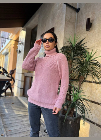Рожевий зимовий жіночий однотонний светр із горловиною Fashion