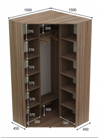 Шафа-купе дводверна кутова 150*150*250 см Дуб Сонома трюфель ДСП + Дзеркало Кут-5 Алекса (360434742)