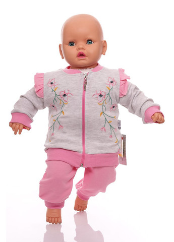 Розовый демисезонный костюм тройка для девочки трикотажный цветы розовый 74 см (33606) BABYKROHA