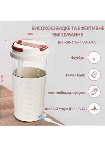 Електричний акумуляторний шейкер 500 мл з USB зарядкою білий No Brand (337989684)