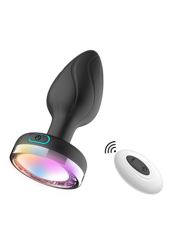 Анальный вибромассажер черный с подсветкой и дистанционным управлением, 10 см No Brand (315725449)