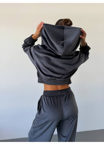 Жіночий велюровий костюм трійка графiтового кольору 34400 No Brand (358494557)