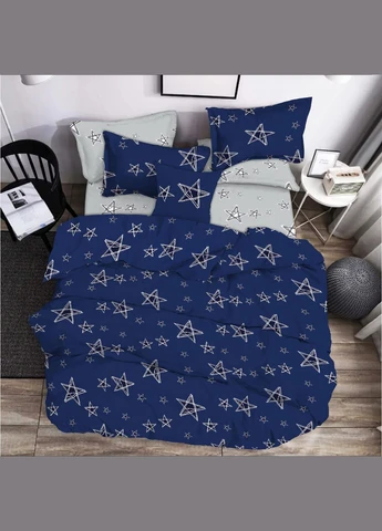Комплект постільної білизни Zastell Stars on blue and grey бязь сімейний 2х145х210 синій Zastelli (385654941)