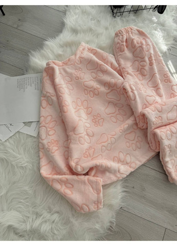 Персиковая зимняя пижама 0802 турецкая двухсторонняя махра брюки и кофта Україна