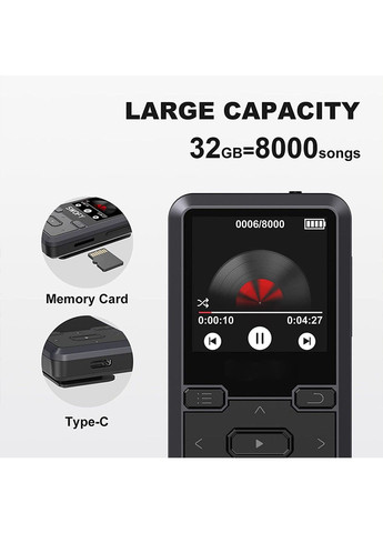 MP3 плеер A3 Bluetooth Hi-Fi 32Gb с клипсой, FM радио и диктофоном TWS (316509841)