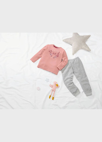 Розовая всесезон пижама велюровая для девочки лонгслив + брюки Lupilu