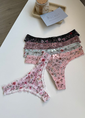 Легкі стрінги з напівпрозорої мікросітки квітковим принтом VIDCHUY (356145222)