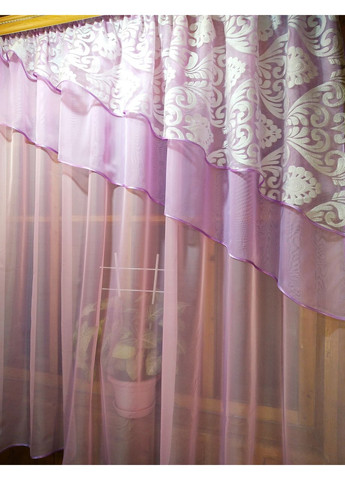 Занавеска кухонная готовая короткая Алия розовая эльзас No Brand (372134080)