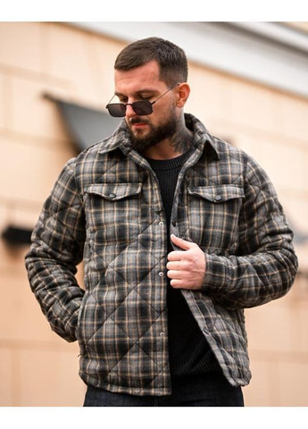 Сіра демісезонна чоловіча демісезонна куртка в клітинку сіра No Brand