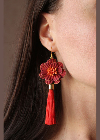Красные серьги кисточки бордовые бархатцы из полимерной глины Handmade (321971043)