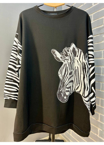 Чорний лонгслів жіночий 6030 реглан подовжений туніка зебра каміння LSK (304291639)