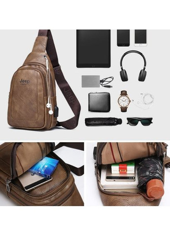Мужская сумка-слинг экокожа темно-коричневая с USB ProDobro (363222346)