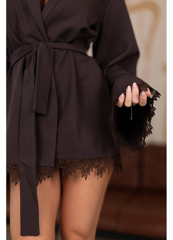 Темно-коричнева сукня 287 піджак,креп костюмка з італійським мереживом,пояс,рукава широкі довгі Україна