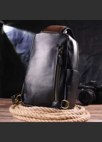 Сумка слинг мужская через плечо из натуральной кожи кожи черная размер 17х26,5х11 см 21286 Vintage (362418166)