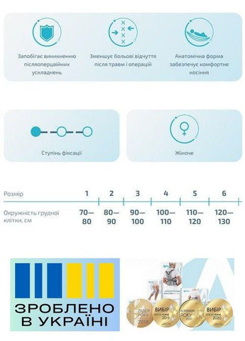 Бандаж грудной клетки . 6/120-130см. Мягкий. Ребра жесткости. Женский. Бандаж торакальный. Alkom 2027 (367722508)