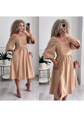 Бежева святковий, повсякденний, кежуал жіноча сукня з квітковим принтом а-силует Style Point з квітковим принтом