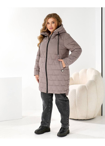 Бежевая зимняя куртка 841 плащевка эмми утеплитель эко пух 200 с капюшоном Україна