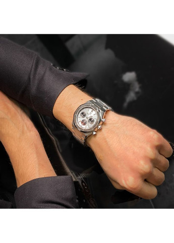 Годинник кварцовий з хронографом та календарем для чоловіків сріблястий водонепроникний 200м ProDobro (367266846)