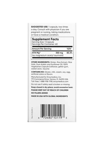 Магний Magnesium 350 мг, 60 капсул Enzymedica (361116741)