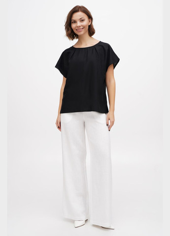 Чорна жіноча блуза футболка з тонкого напів льону з коротким рукавом однотонна без вишивки нота., р., код 9412/44/147 ГАЛЕРЕЯ ЛЬОНУ