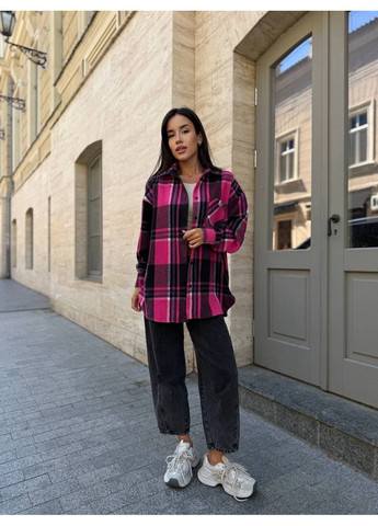 Малиновая кэжуал рубашка в клетку Україна с длинным рукавом