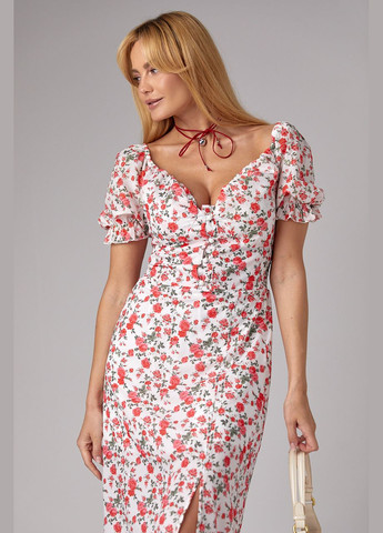 Червона вечірня літня сукня міді з коротким рукавом та відкритими плечима - блакитний колір, l (sku_3297) No Brand з квітковим принтом