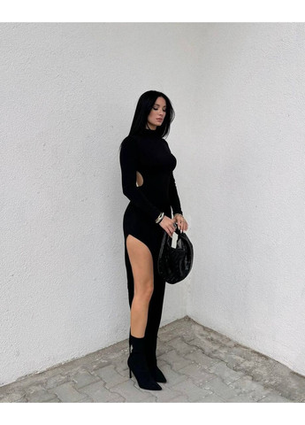 Черное вечернее платье с разрезом и открытой спинкой – изысканная классика, которая подчеркнет фигуру 💋 (замеры в описании) Vione однотонное