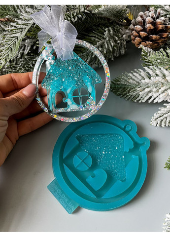 Молд Дім з кристалічною кришею у колі форма для новорічних іграшок на ялинку силіконова форма для епоксидної смоли No Brand (370566972)