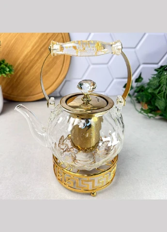 Скляний чайник 1 л на золотистій підставці-свічнику Masala Золото No Brand (315436530)