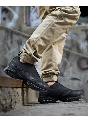 Чорні Осінні стильні чоловічі термо кросівки прихована шнурівка чорні No Brand