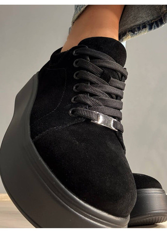 Чорні кеди жіночі hengji 537-8 замшеві на платформі чорні No Brand